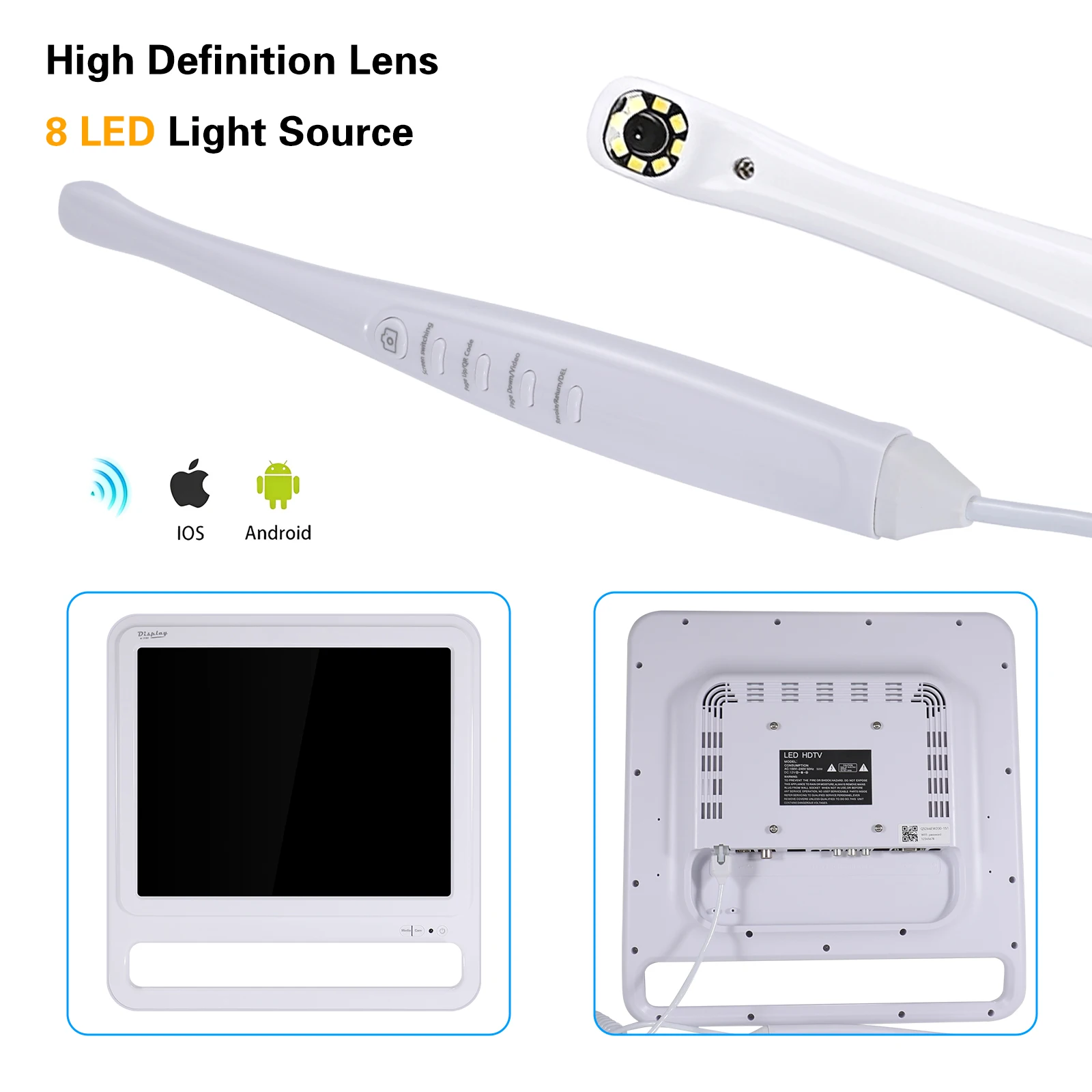 Cámara intraoral dental inalámbrica WiFi HD lente macro de 8 LED + Monitor de pantalla LCD de 17 pulgadas lado de la silla