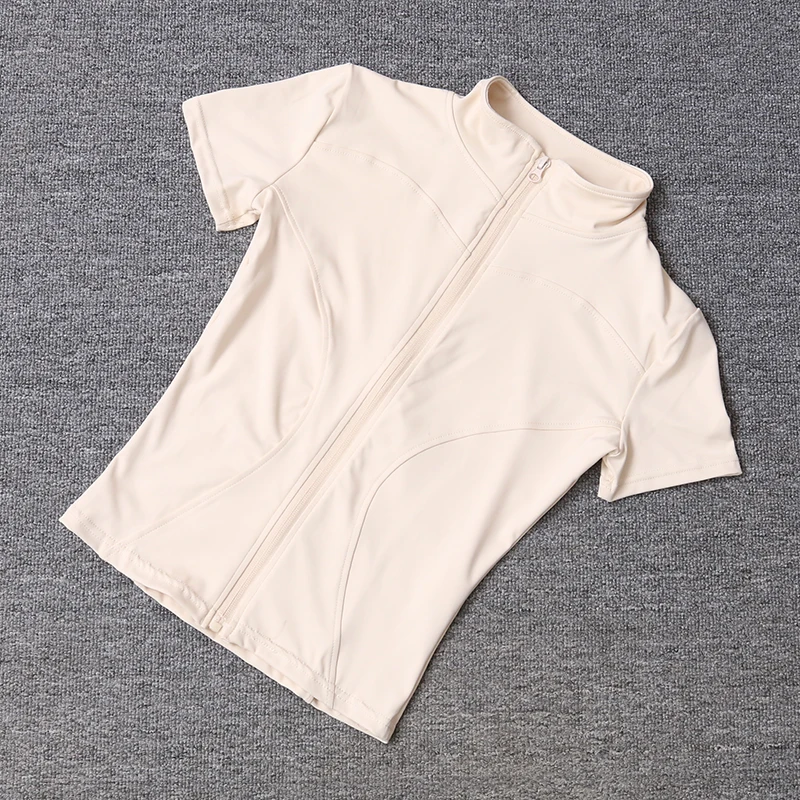 Ropa Deportiva para Mujer, Ajustada, de Poliéster, de Secado Rápido, con Cierre Completo, para Fitness al Aire Libre, Running, Yoga, Manga Corta
