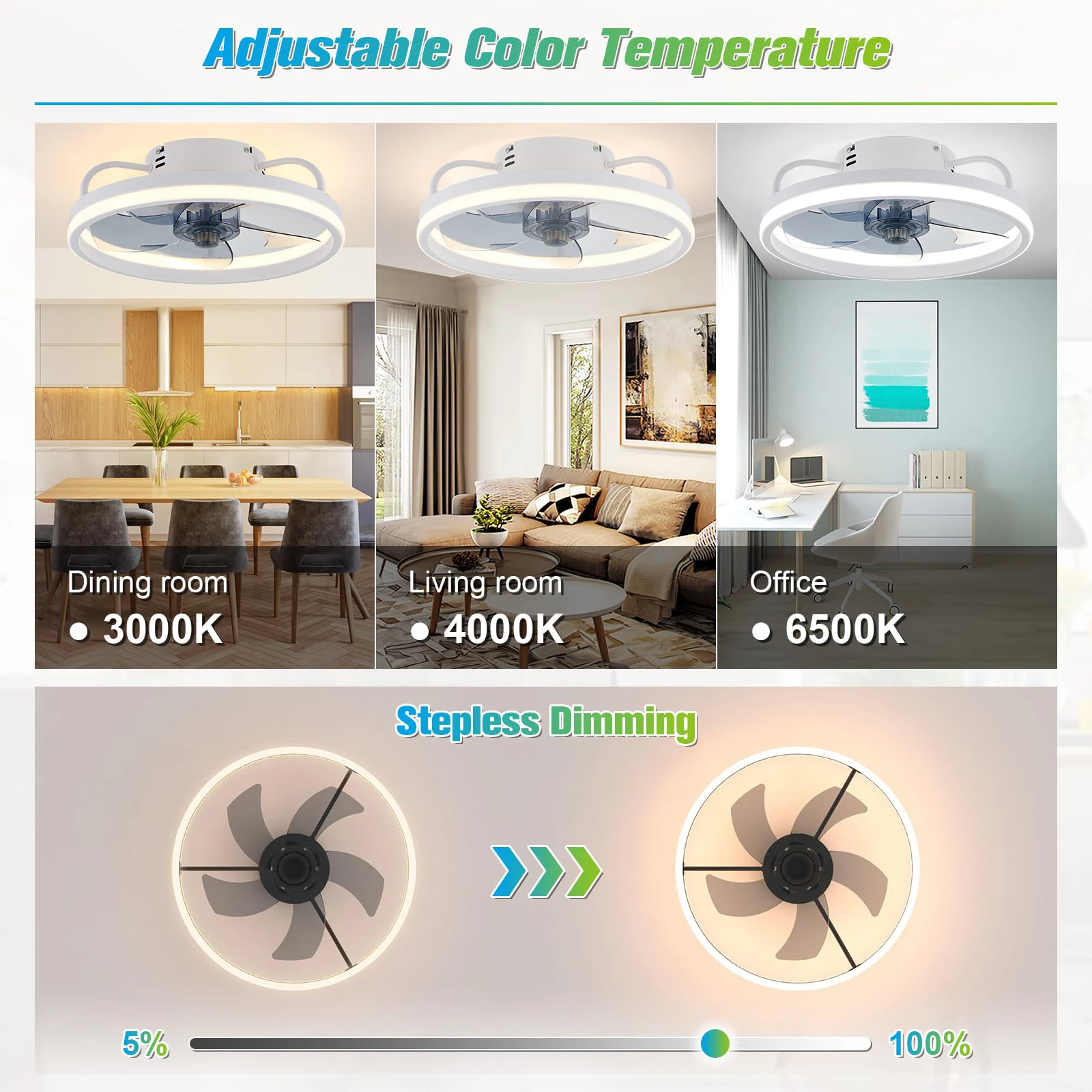Ventiladores de techo con Control remoto y luz, lámpara LED, ventiladores de techo silenciosos inteligentes para decoración de dormitorio y sala de estar, lámpara de techo