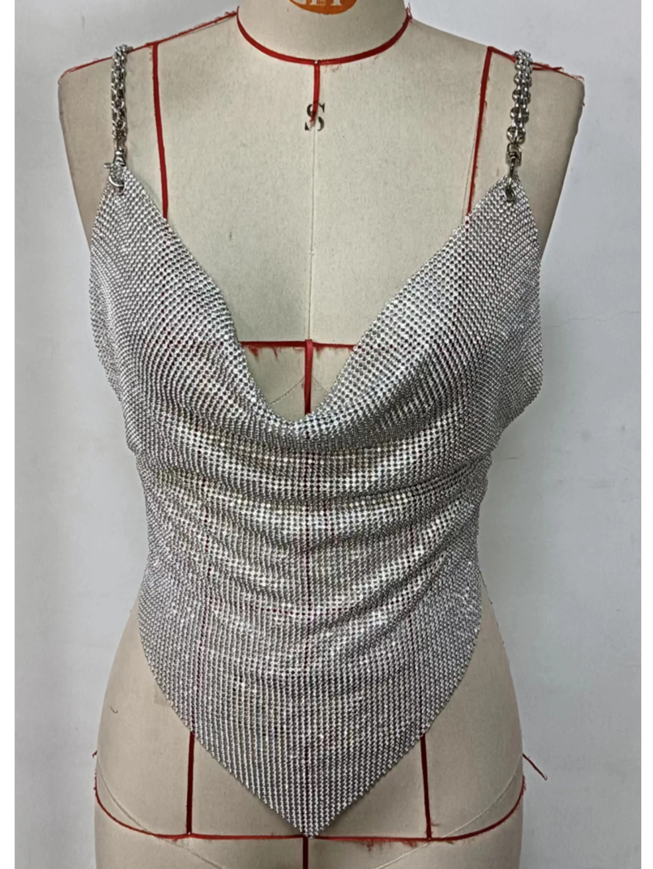 Top Sexy transparente con diamantes de imitación de metal para mujer, camiseta sin mangas con espalda descubierta, ropa para mujer, tops de fiesta para club, traje rave para mujer