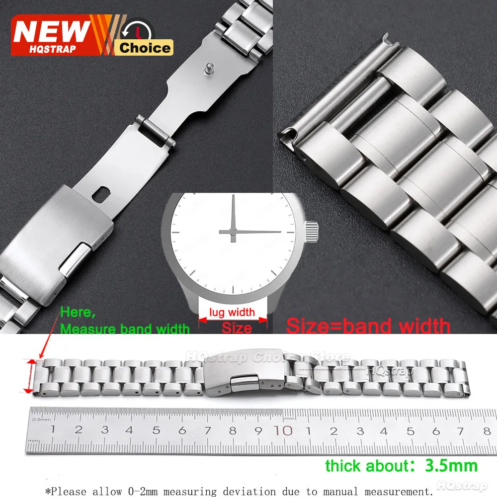 Nueva Correa de Reloj de Acero Inoxidable Sólido de Cinco Eslabones de 16mm 18mm 20mm 22mm 24mm para Seiko, Brazalete para Rolex con Hebilla Plegable