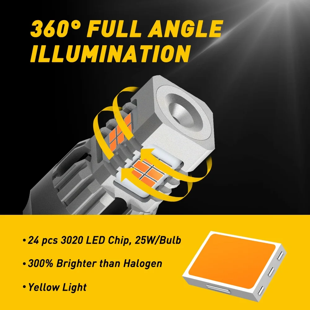 AUXITO 2 Piezas T20 LED Canbus Sin Hiperdestello W21W WY21W 7440 7440NA LED Ámbar para Luces de Señal de Giro de Coche, Sin Errores, Lámpara Automotriz 12V