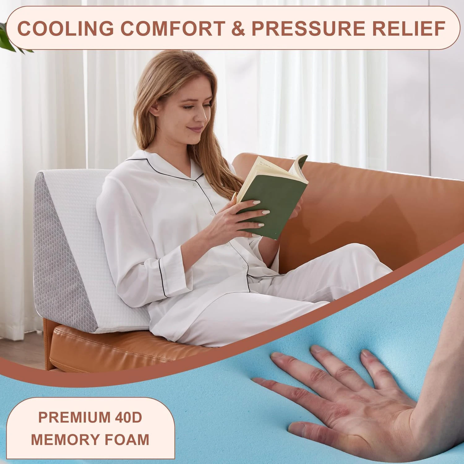 1 pieza de almohada de cuña para posicionadores de cuerpo para dormir, dispositivo de giro, soporte de pierna y rodilla postrado en cama, almohada de respaldo de cuña de posicionamiento