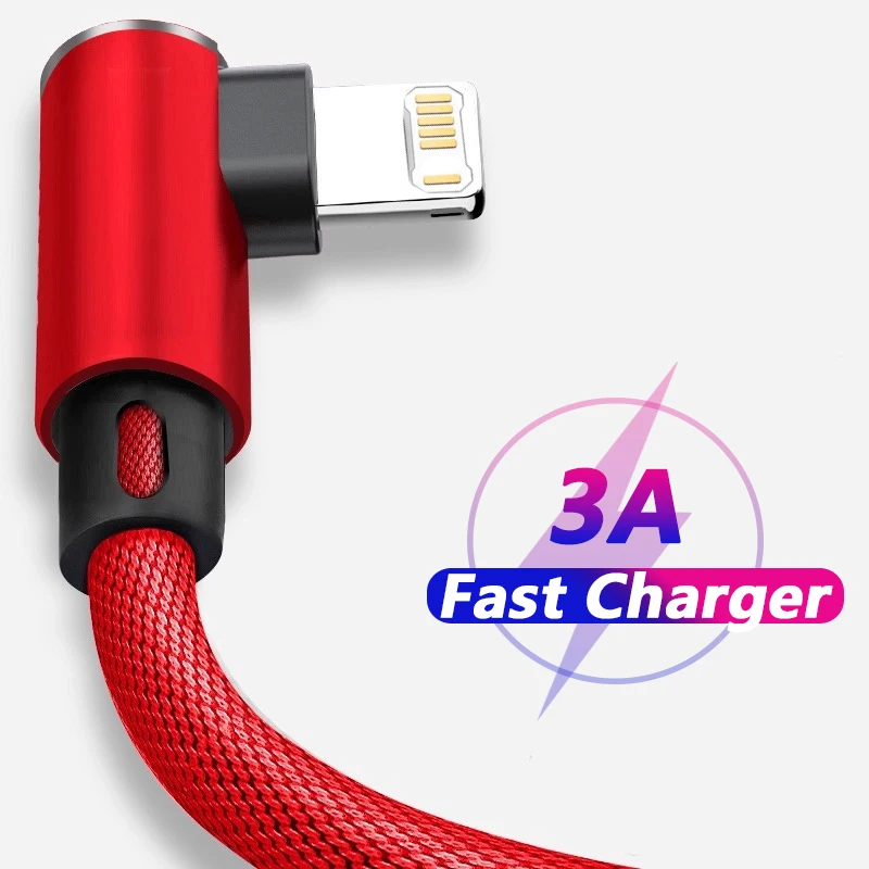 Cable USB de carga rápida para teléfono móvil, Cable de carga rápida de 90 grados para iPhone 14, 13, 12, 11 Pro Max, X, XR, 6s, 7, 8 Plus, 2m, 3m