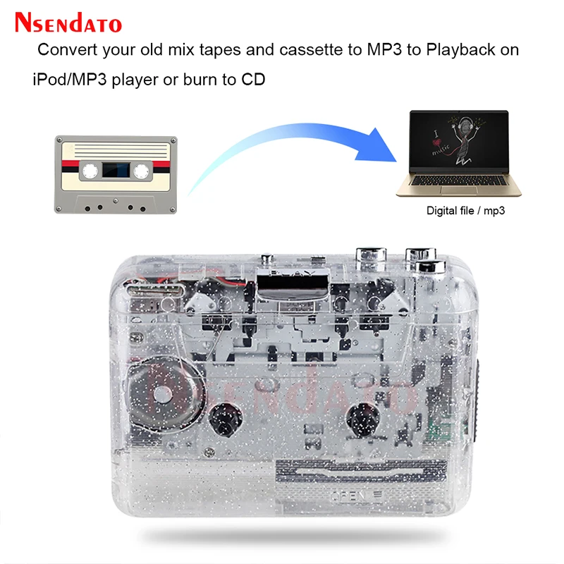 Reproductor de Audio Portátil Transparente con USB, Reproductor de Casetes, Grabador de Música, Conversor de Casete a MP3 para PC, Reproductor de MP3 con USB