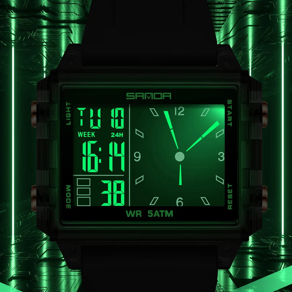 Reloj Digital SANDA de marca de lujo para hombres y mujeres, relojes deportivos con esfera cuadrada resistentes al agua, relojes con pantalla de puntero LED para hombre, relojes masculinos