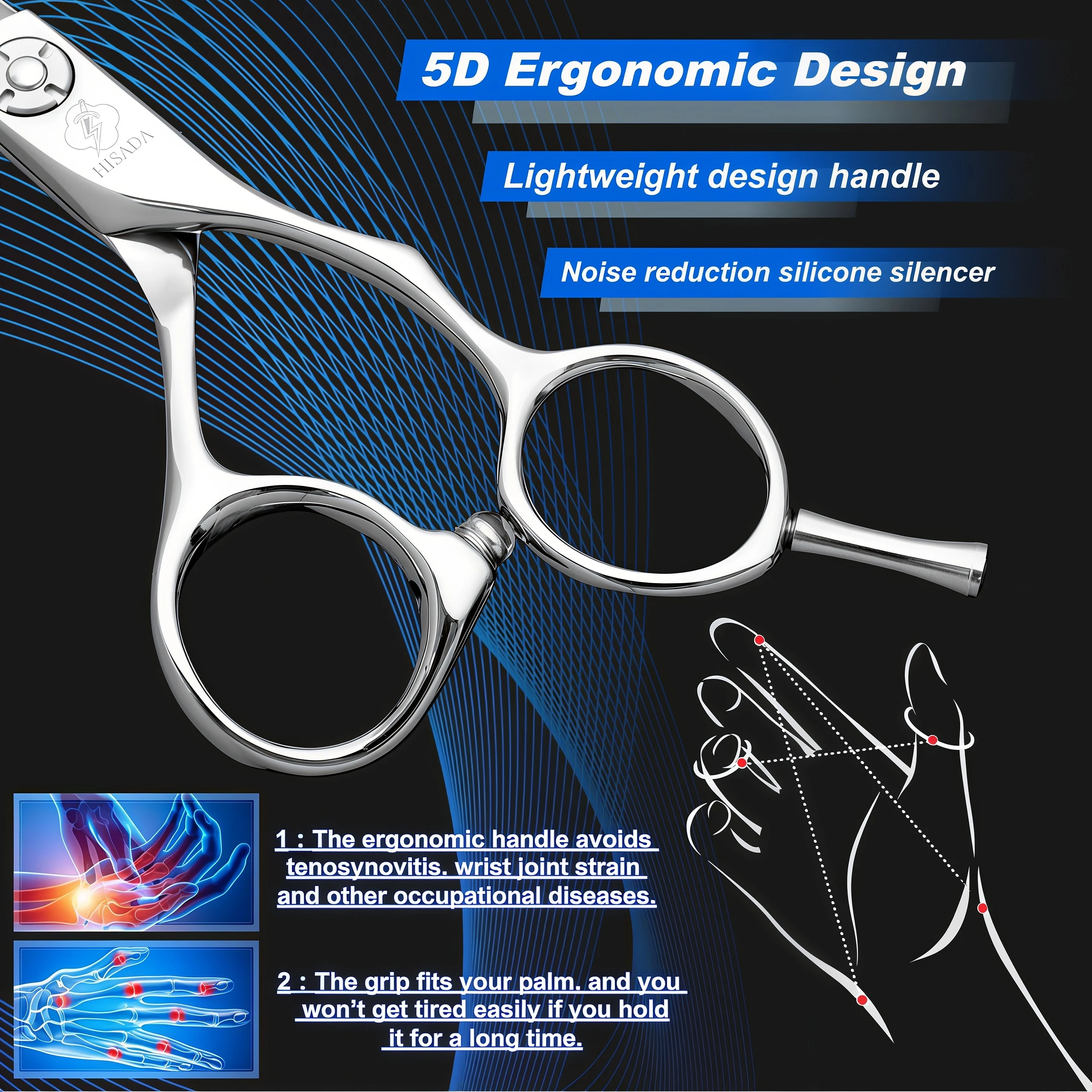Tijeras de Peluquería HISADA de 5.5 Pulgadas, Máquina de Cortar Cabello, Material VG10, Tijeras de Alta Calidad para Salón de Belleza Profesional