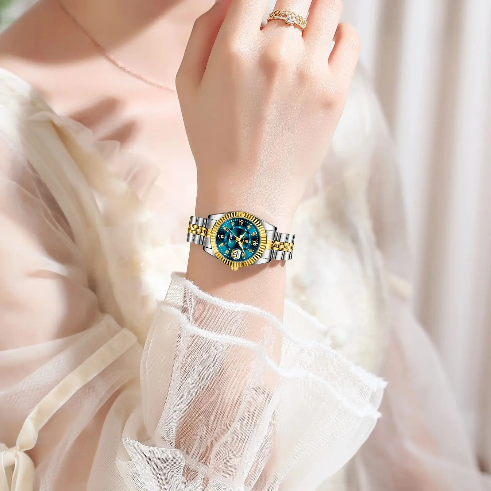 POEDAGAR, reloj de lujo para mujer, resistente al agua, de acero inoxidable, luminoso, con fecha, reloj de cuarzo para mujer, relojes elegantes a la moda para mujer