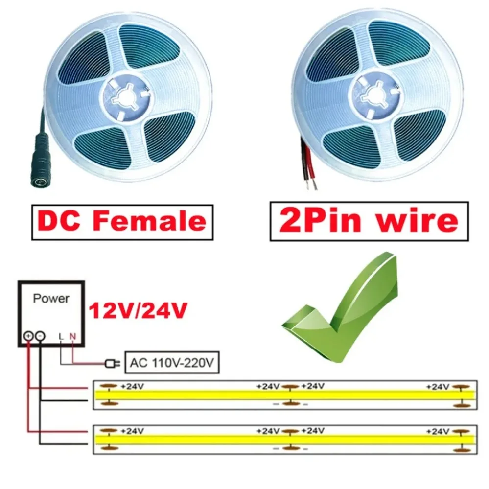 Tira de luces LED COB colorida ultrafina de 8mm DC 12V/24V para decoración del hogar coche DIY FPV azul/rosa/rojo/púrpura cinta LED de alta densidad