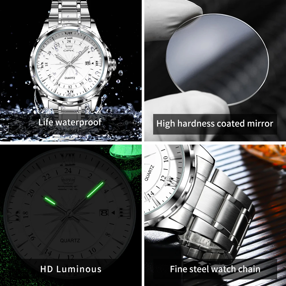 Reloj de cuarzo para hombre con doble calendario y correa de acero marca OPK 6003