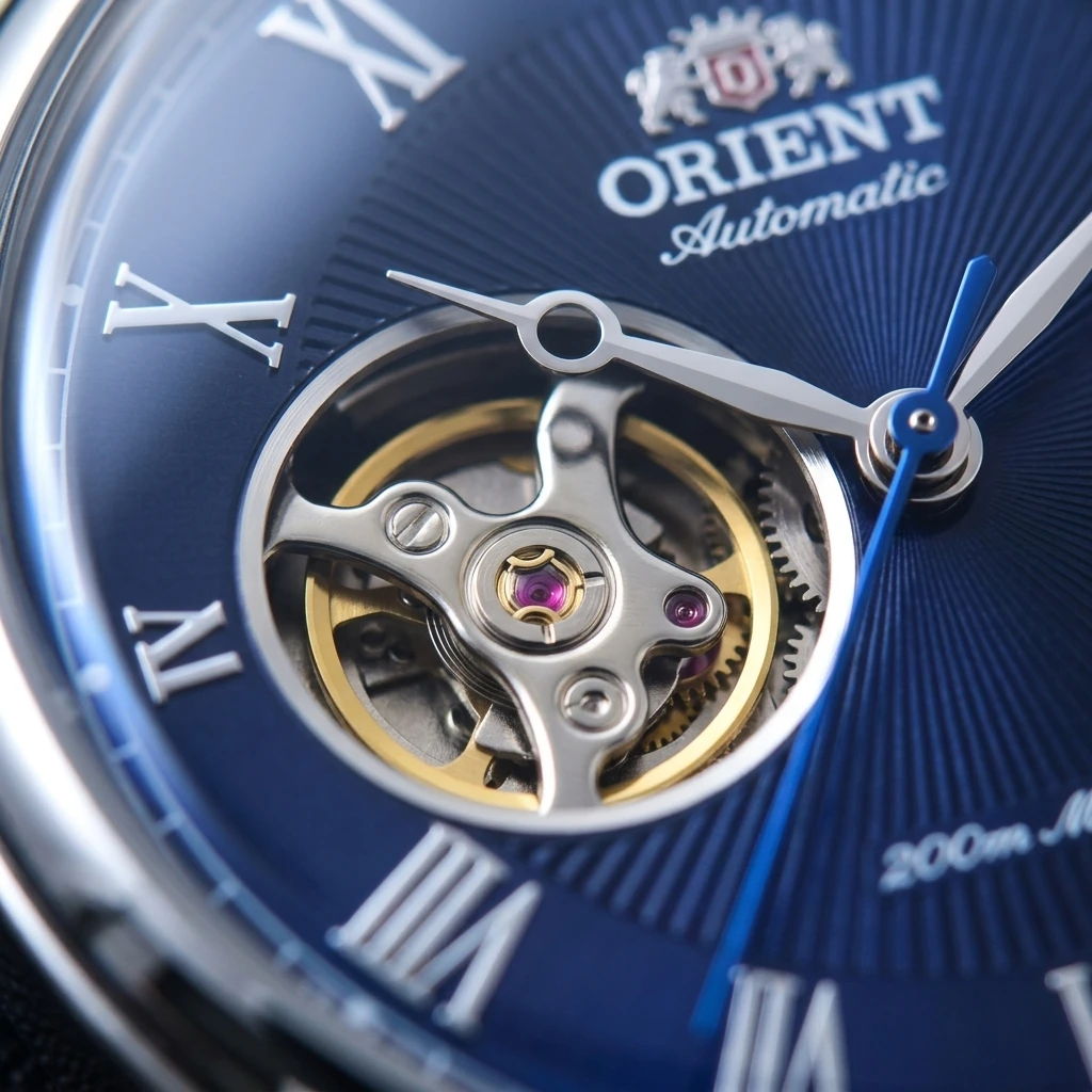 Reloj Mecánico Automático de Negocios para Hombre Orient, Esfera Esqueletizada con Números Romanos, Correa de Cuero