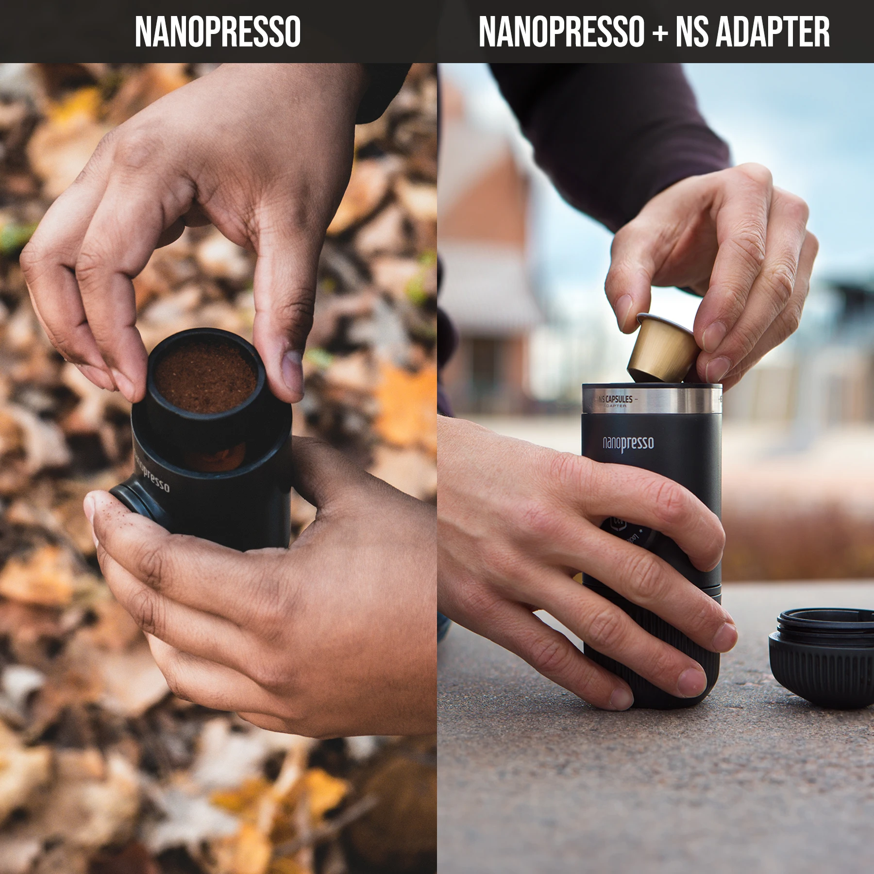 Cafetera exprés portátil Wacaco Nanopresso incluida con adaptador NS, cafetera compacta de viaje, bebidas de café en la marcha