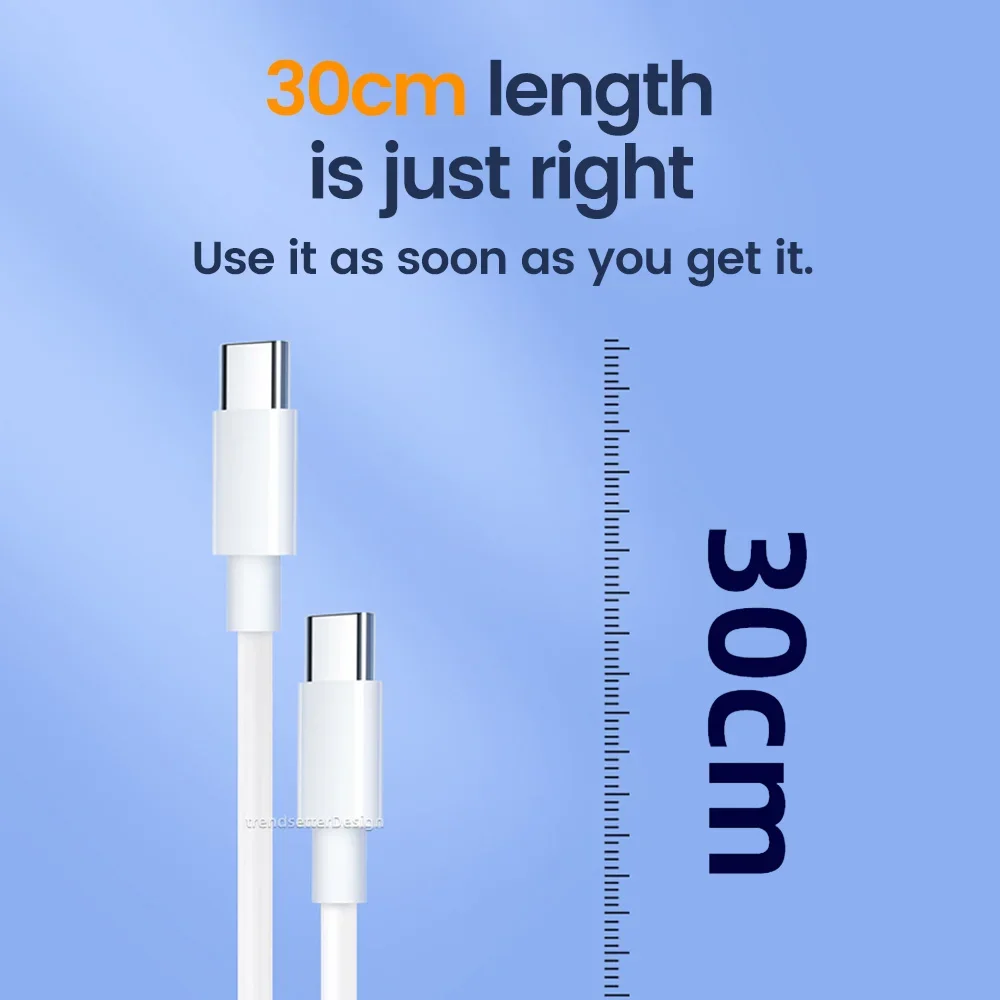 Cable corto tipo C a USB C de 30cm, carga rápida para Iphone15, Xiaomi, Samsung, Huawei Power BanK, Cable de datos USB a tipo C/USB C de 25cm