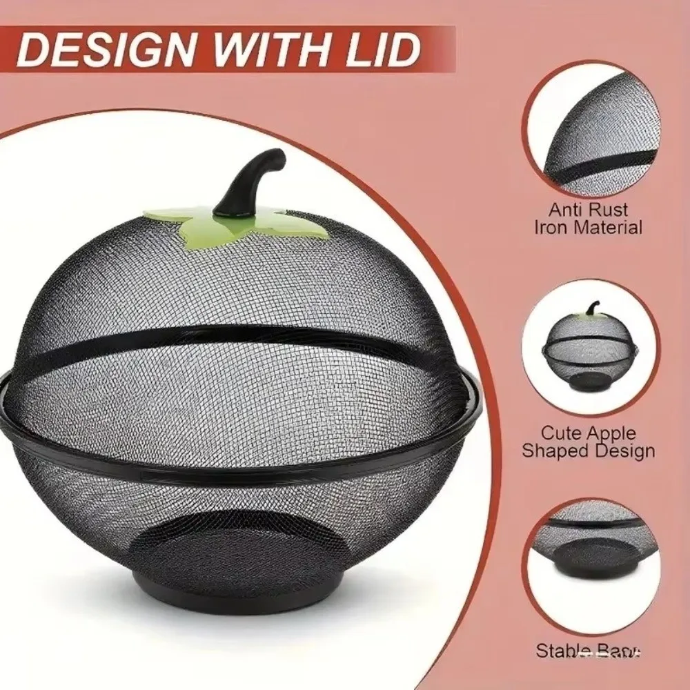 Cesta de frutas metálica de calidad con cubierta de malla, resistente a la humedad, fácil de limpiar, organizador de verduras, frutero multifuncional para cocina