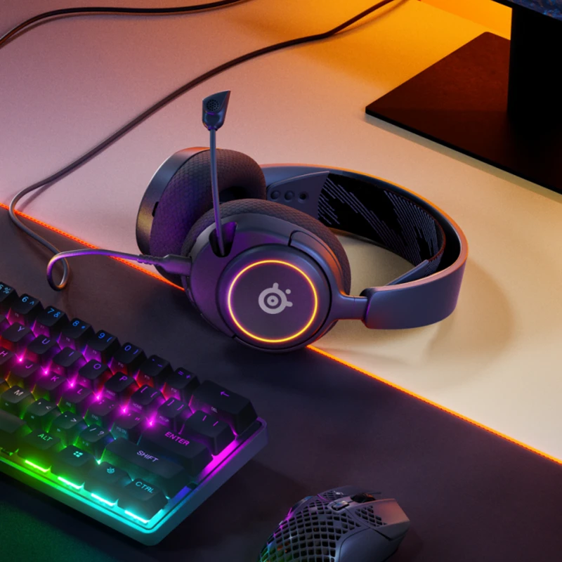 SteelSeries-auriculares Arctis Nova 3 RGB para videojuegos, cascos ligeros con micrófono ClearCast Gen 2, sonido envolvente espacial 360