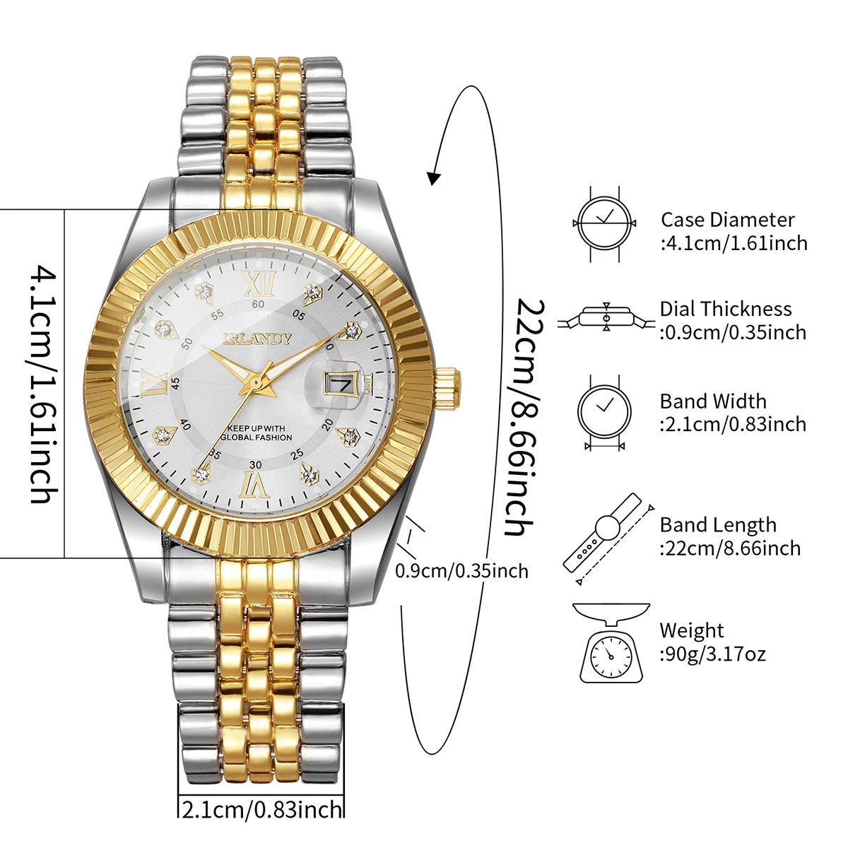 Reloj de cuarzo con calendario para hombre con esfera Roma de lujo, correa de acero inoxidable, relojes de negocios para hombre, reloj Masculino (sin caja)
