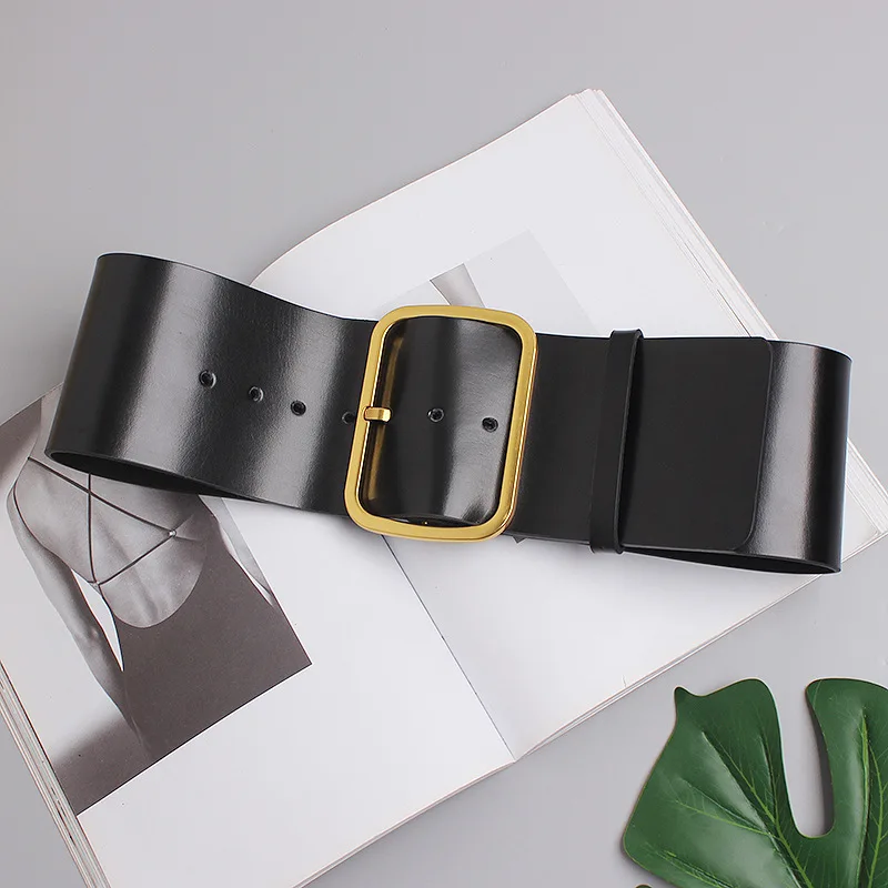 Cinturones de cuero genuino de 9,5 cm para mujer, cinturón de corsé de cintura femenina de diseñador de lujo, cinturón ancho y grande, accesorio para vestido