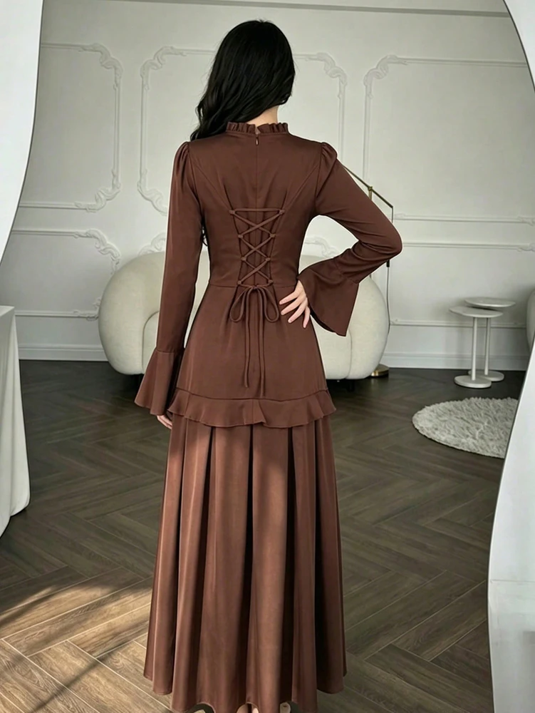 Novedades Otoño 2026: Vestido Maxi de Satén con Cintura Ajustada y Mangas Campana para Mujer — Elegante, Sofisticado, Perfecto para Eventos Nocturnos