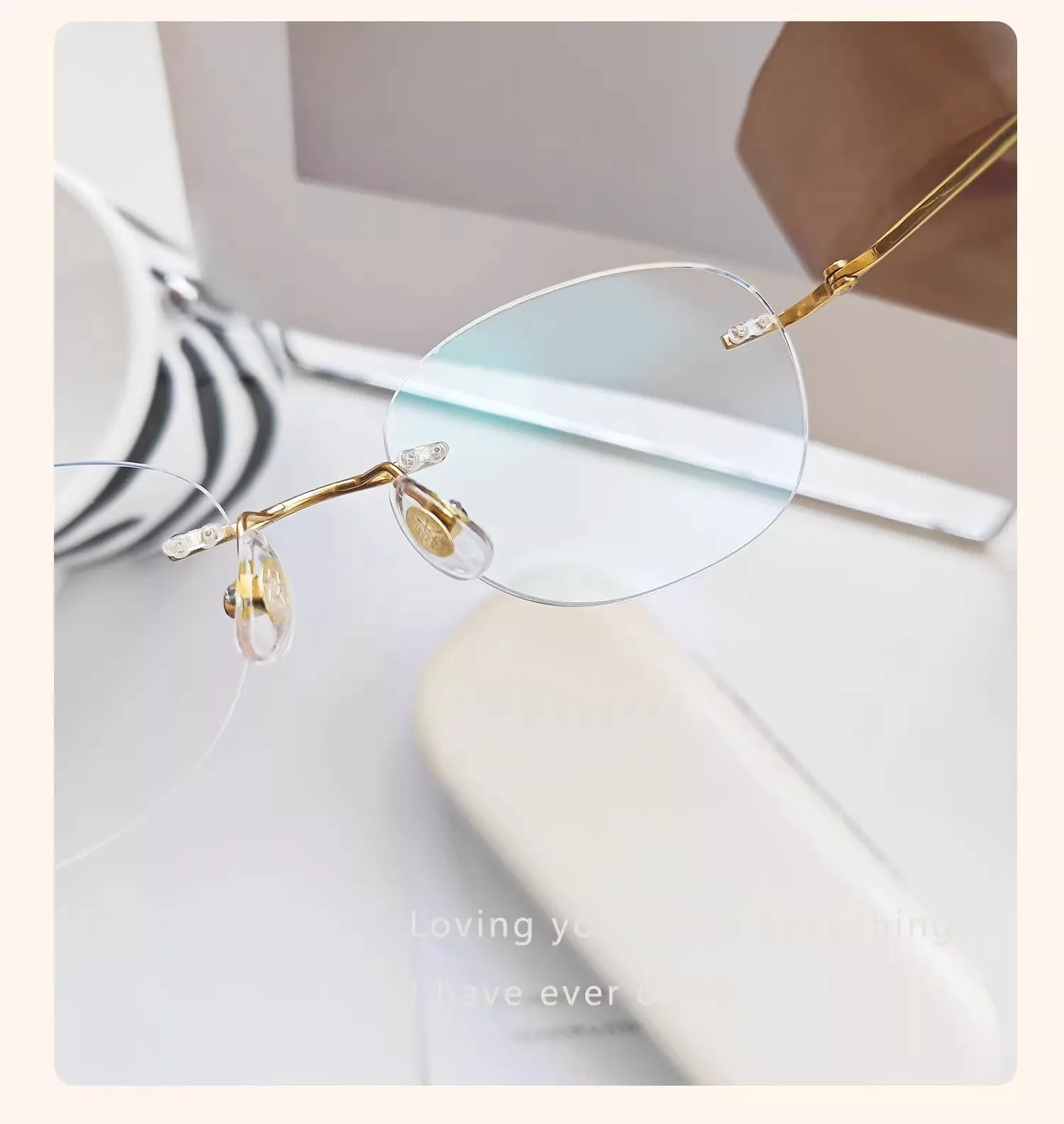 1,61 lentes de mujer, gafas de titanio sin montura con diseño ovalado, gafas doradas graduadas para miopía, 6g, antiluz azul transparente CR39