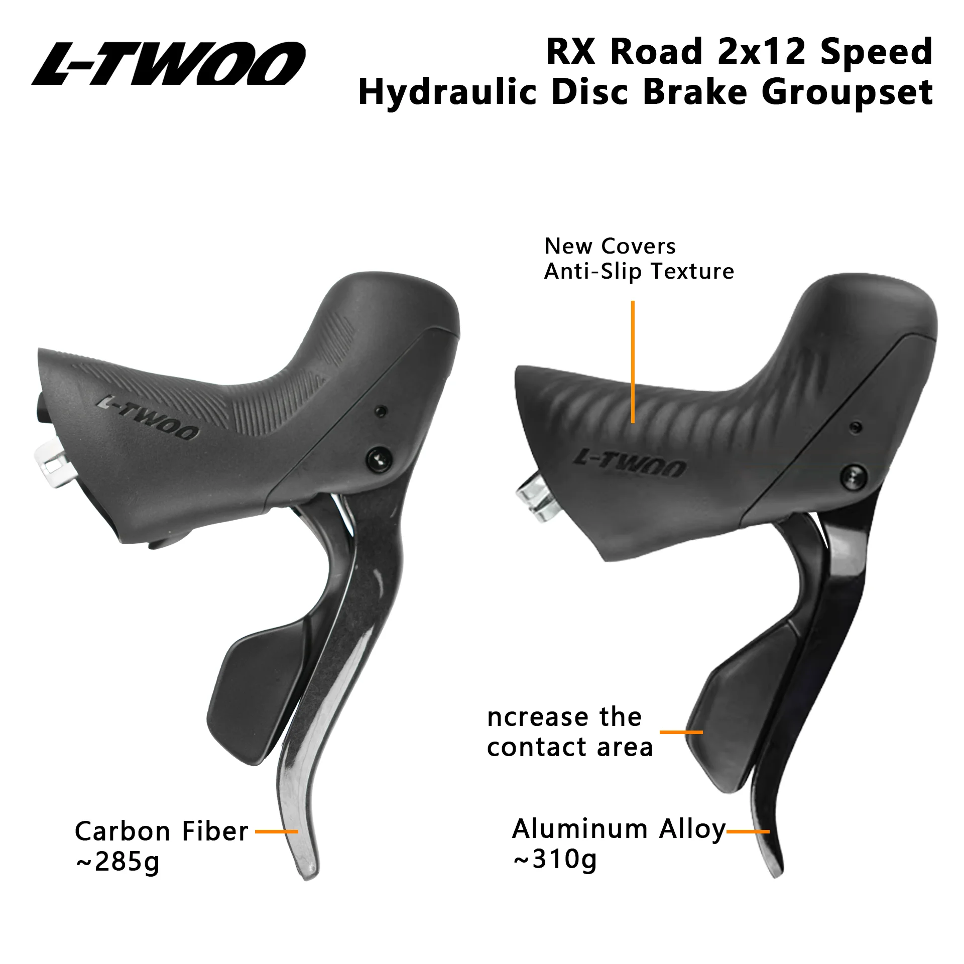 Grupo de Frenos de Disco Hidráulicos para Bicicleta de Carretera LTWOO RX Disc 2x12 Velocidades, Versión de Carbono y Aleación, Compatible con R7170 R8170