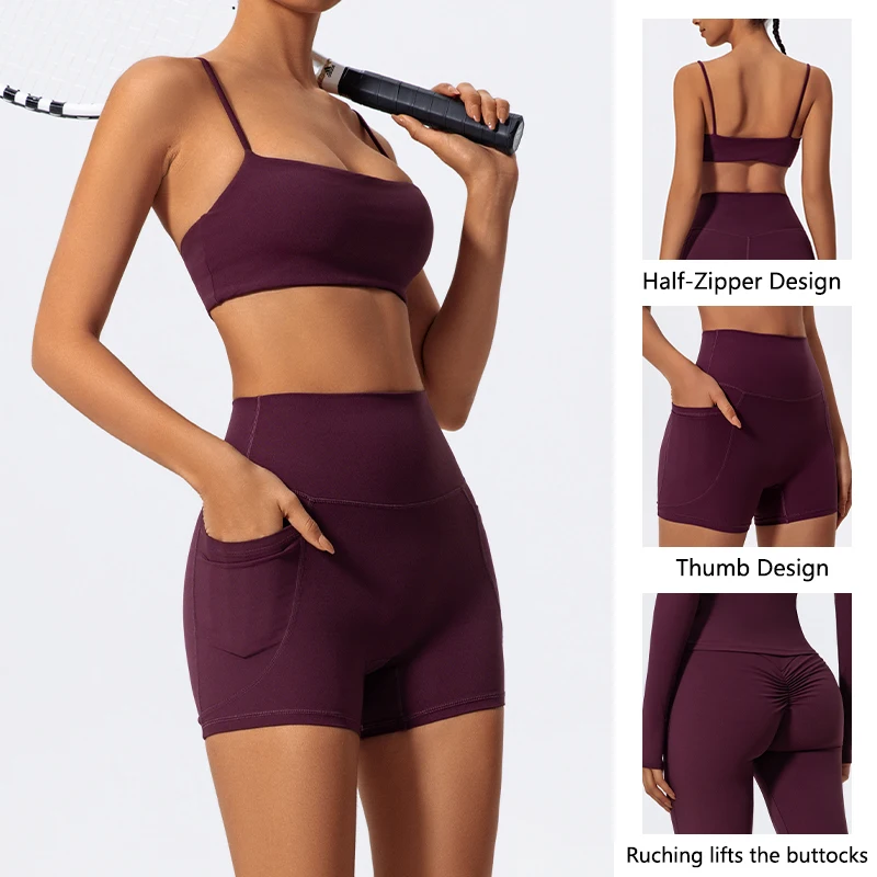 Conjunto Deportivo de Dos Piezas para Mujer, Verano, Gimnasio, Yoga, Bra y Shorts, Ropa Deportiva de Secado Rápido, Camiseta Deportiva