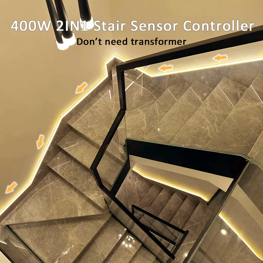 Kit de tira de luces LED para escaleras con Sensor de movimiento, 5M, 10M, 15M, 24V COB, flujo de agua, iluminación de paso para escalera Interior, lámpara de pasillo