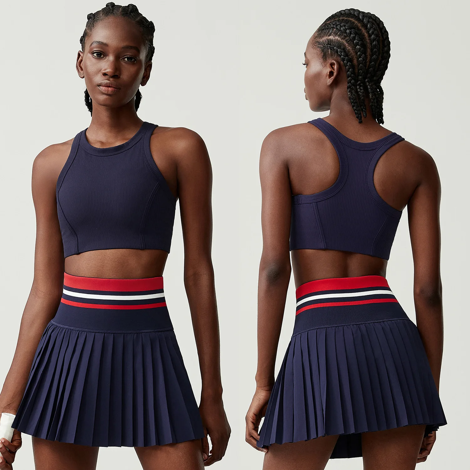 Ropa deportiva corta para mujer, conjunto de dos piezas para Fitness y Yoga, falda de tenis de cintura alta, Top corto, traje de gimnasio, ropa deportiva transpirable para mujer