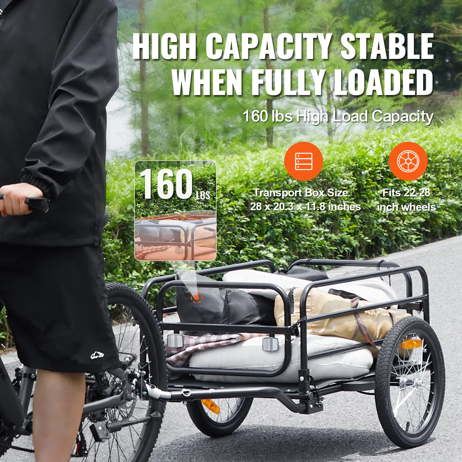 SucceBuy, remolque de carga para bicicleta de 160 libras, carrito de almacenamiento plegable para bicicleta con ruedas de 16 ", reflectores seguros para ruedas de bicicleta de 22"-28"