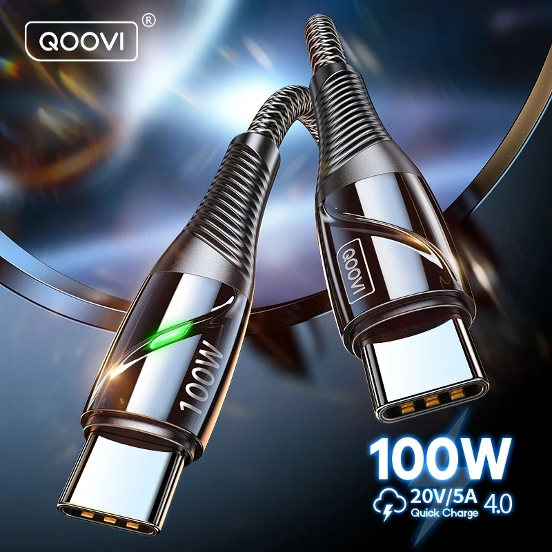 QOOVI PD 100W USB C a USB tipo C Cable para Macbook cargador de ordenador portátil carga rápida para iPhone 15 Xiaomi Samsung Cable de carga
