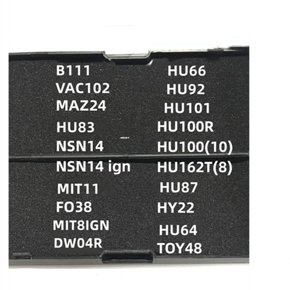 Lishi 2 en 1 HU83 VAC102 HU87 MAZ24 NSN14 FO38 DW04R MIT11 MIT8IGN HU66 HU100 HU64 HU101 HU100R HU92 HU162T(8) TOY48 HY22