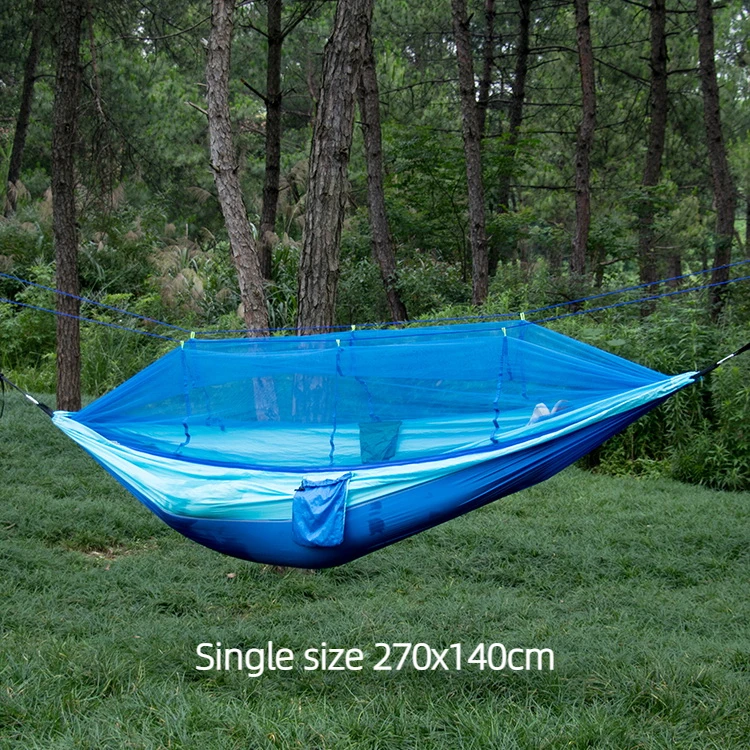 Hamaca para dormir colgante para acampar al aire libre, portátil, de tela de nailon de tamaño individual y doble, con mosquitera