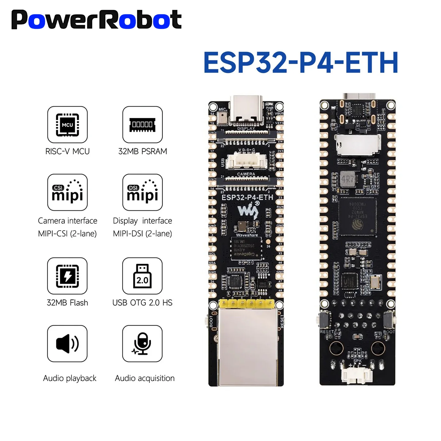 Placa de desarrollo ESP32-P4-ETH con Ethernet y IA, módulo POE de alto rendimiento ESP32-P4, ESP32 P4 POE DSI, puerto Ethernet RJ45 de 100 Mbps, cámara.