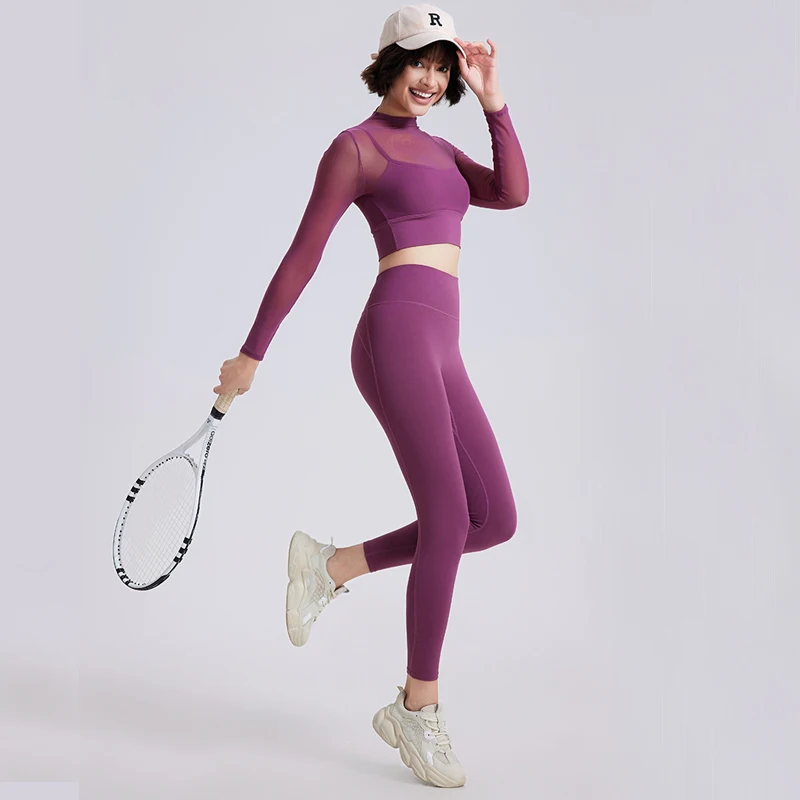 Conjunto de dos piezas de Yoga y Fitness para mujer, traje de gimnasio de Color sólido, ropa deportiva superelástica y transpirable para correr, ropa de entrenamiento femenina