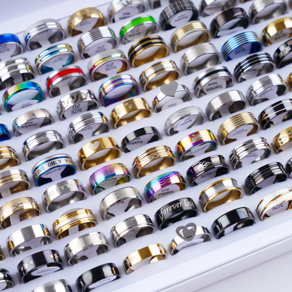 20 unids/lote anillos de amor de acero inoxidable a rayas con forma de corazón a la moda para hombres y mujeres, regalos de fiesta de estilo mixto, accesorios de joyería