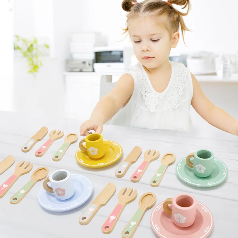 Juego de cocina de madera, platos de simulación Montessori, accesorios para platos, juego de cocina, juguete para niños pequeños, regalos de 3 años o más