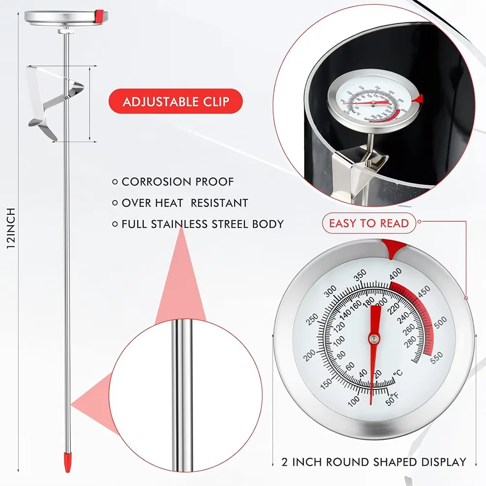 Termómetro de Cocina para Freír con Sonda de Acero Inoxidable, Lectura Instantánea, Termómetro de Aceite para Freír, Termómetro de Cocina con Dial