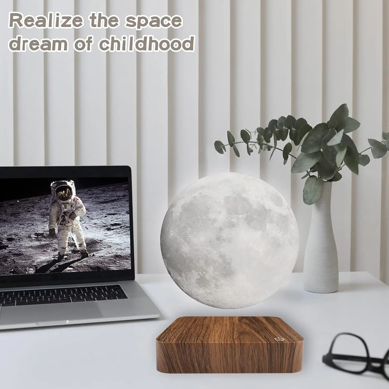 Luz Nocturna flotante magnética de Luna levitante, 3 colores de temperatura, lámpara LED 3D de mesa creativa con Base de madera para regalo y oficina