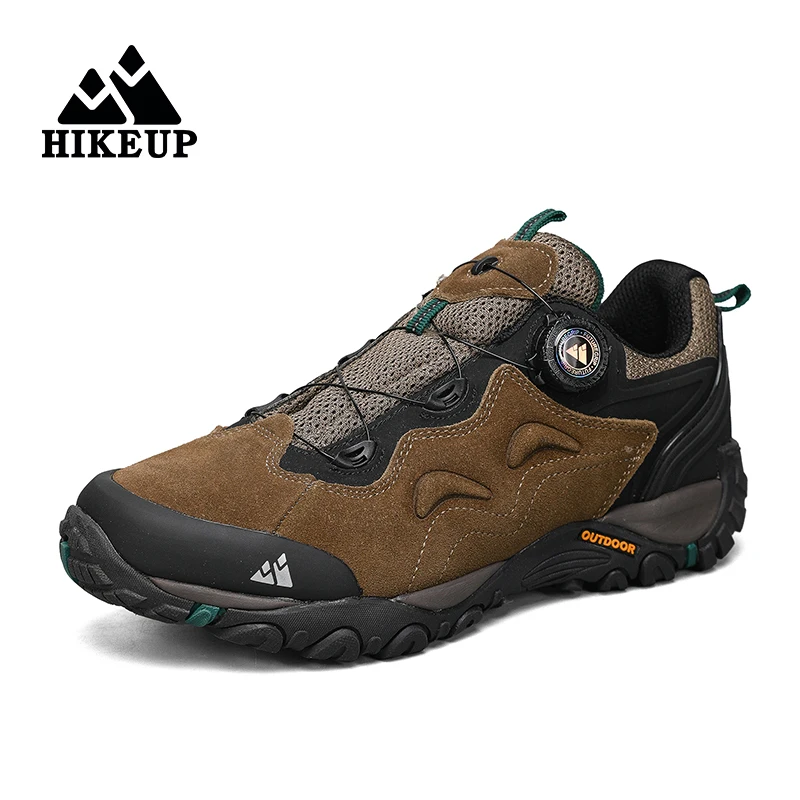 HIKEUP-Zapatos de cuero para hombre, zapatos para caminar al aire libre, zapatillas de deporte para senderismo turístico, zapatos para correr en montaña, tensor