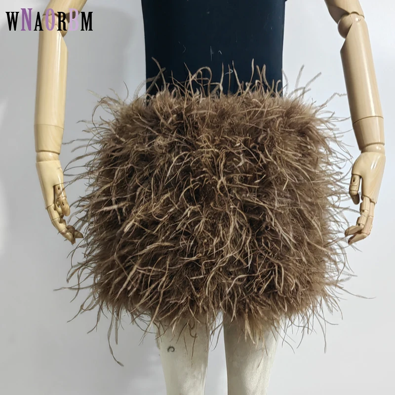 Minifalda de plumas reales, ropa sexy con cintura elástica, club, falda corta de carnaval para fiesta de baile, se puede personalizar en tallas