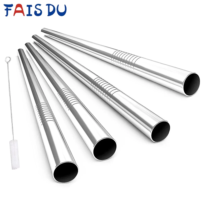 Pajitas reutilizables Boba con cepillo de limpieza, 4 Uds., pajita de té de burbujas de Metal de acero inoxidable Extra ancha para batidos y batidos