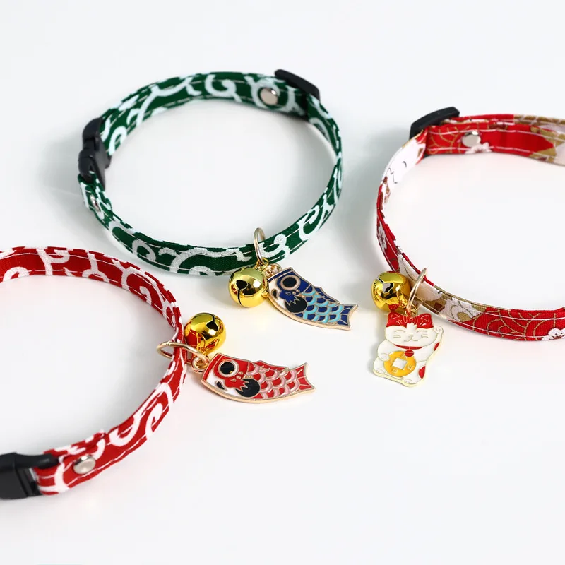 Colgante de campana Koi ajustable, Collar de gato de la suerte, Collar japonés, accesorios, suministros para mascotas