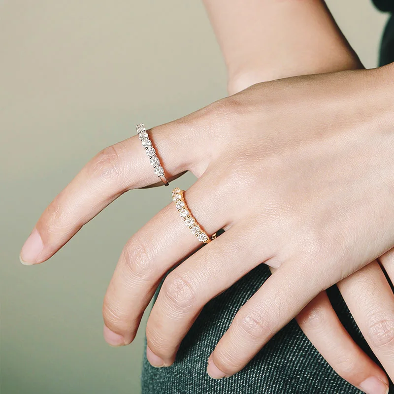 Smyoue-anillos de moissanita con piedras preciosas de 0,7 quilates y 3mm para mujer, banda de diamantes de boda a juego de plata S925, anillo apilable, regalo de oro blanco