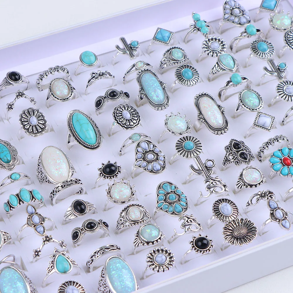 20/30 unids/lote Vintage Boho anillos turquesa de cristal moda mujer estilo de vacaciones Festival diario joyería decoración de fiesta regalos