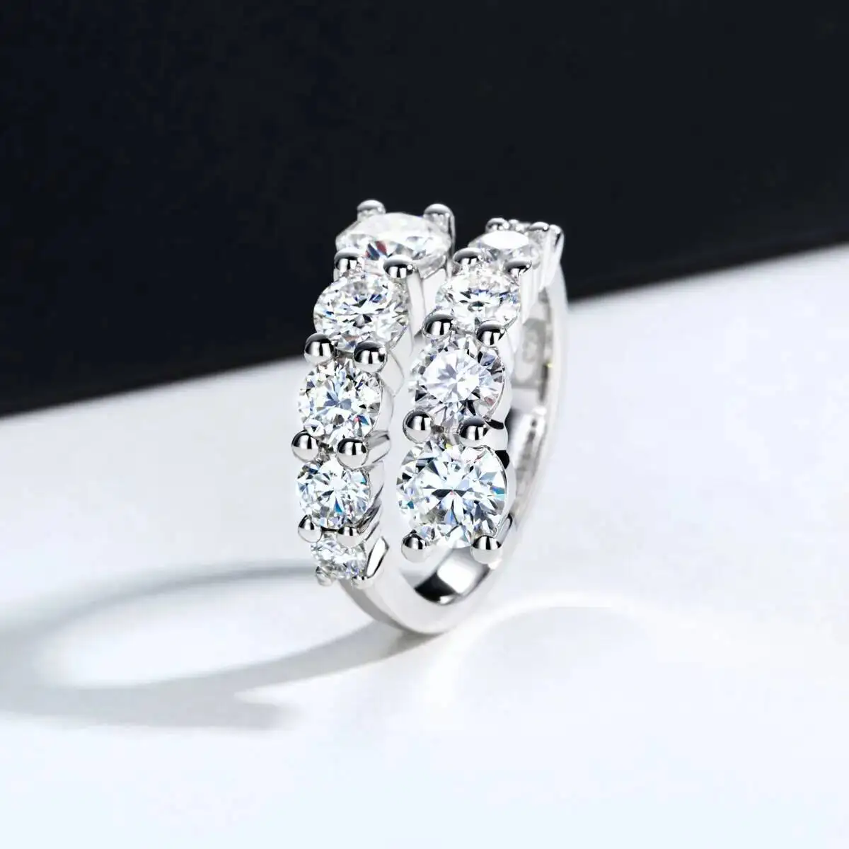 TY 925 anillos de moissanita de plata bandas de mujer 10 piedras diamante brillante vástago giratorio anillo de boda joyería de compromiso