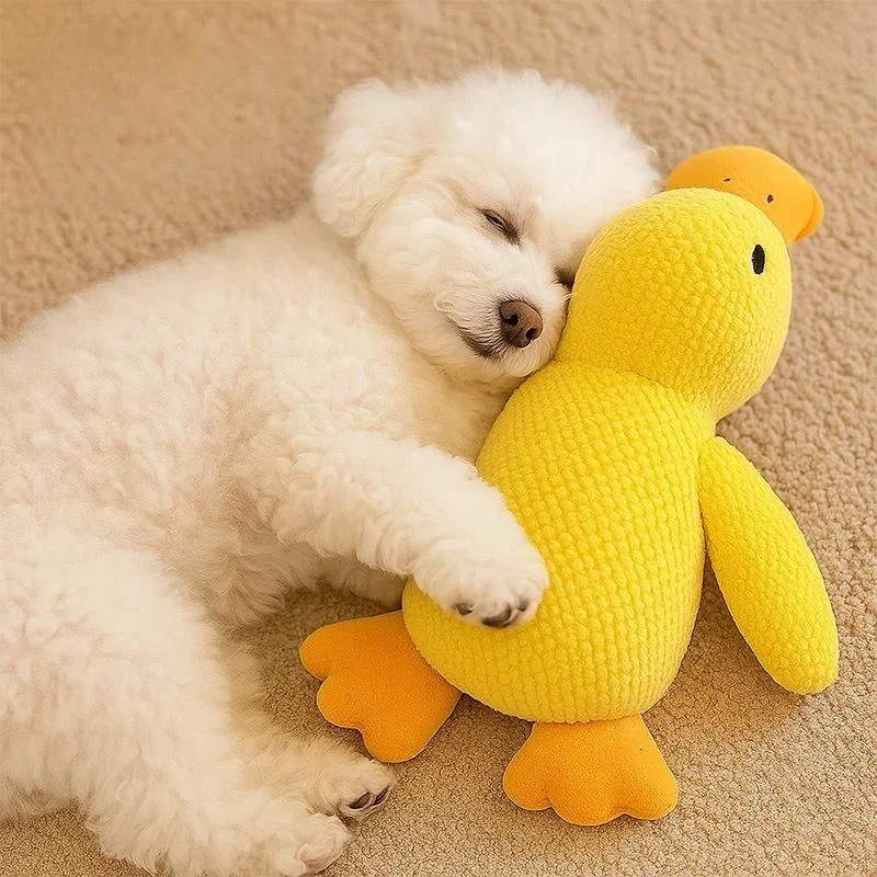 Juguete de Peluche para Perros en Forma de Pato, Resistente a Mordidas, Juguete Chirriante para Cachorros en Fase de Dentición, Pato de Peluche Suave para Dormir, Alivia el Estrés, Juguete Masticable para Mascotas