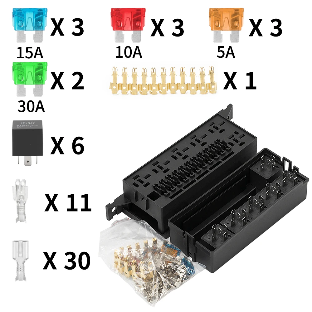 DaierTek-bloque de caja de relé de fusibles automático, 12V, 11 vías, con relé de 5 pines y fusibles para coche, camión marino, remolque, barco