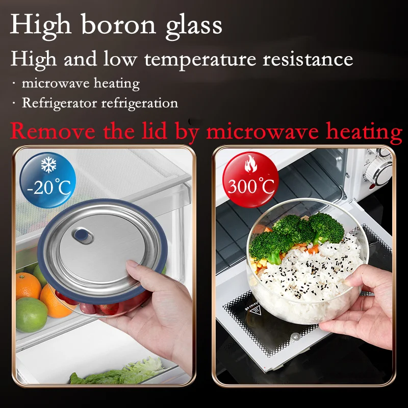 Fiambrera redonda de vidrio de borosilicato grueso para almacenamiento de alimentos, caja Bento de mantenimiento fresco, calentamiento por microondas, nuevo