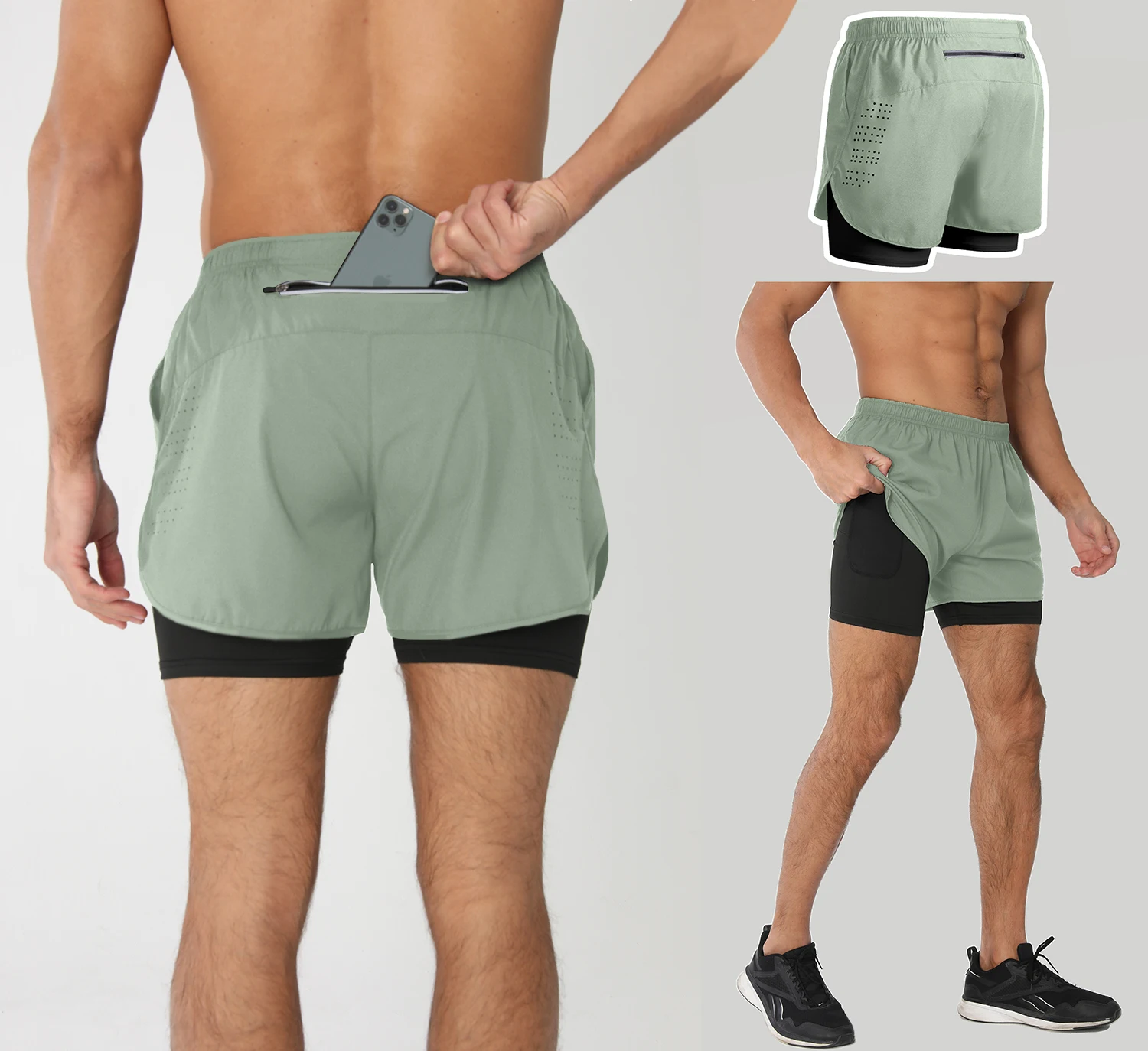 Pantalones cortos para correr para hombre, pantalones cortos negros de doble capa para Fitness de secado rápido, nuevos pantalones cortos deportivos para entrenamiento y culturismo, novedad