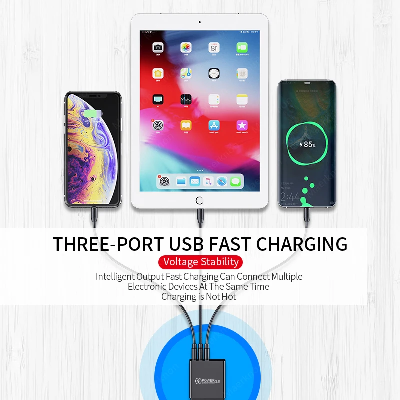 Cargador rápido USB de 3 puertos con adaptador de teléfono con pantalla LED para iPhone Samsung Xiaomi Huawei carga rápida 3,0 cargador de pared con enchufe UE/EE. UU.