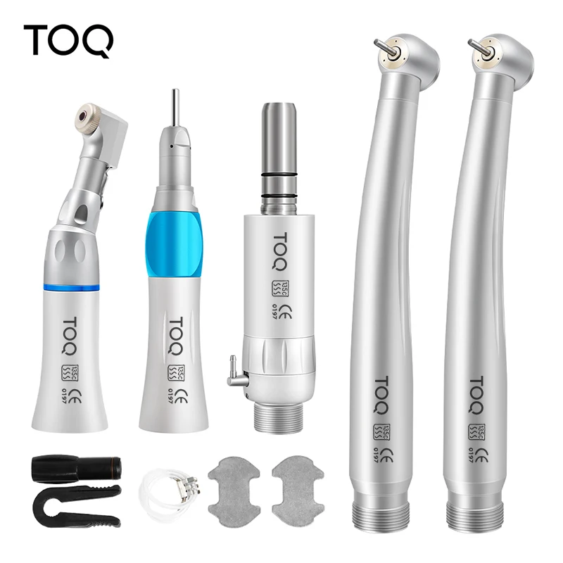 Kit de Piezas de Mano Dentales de Alta y Baja Velocidad, Rectas y Contra Ángulo, con Pulverizador de Agua Único y Turbina de Aire, 2/4 Orificios, Set de Herramientas Odontológicas